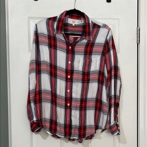 Levi's Red and White Plaid Button-Down Shirt